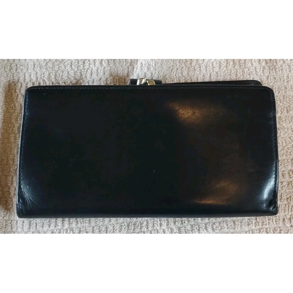 Bally Vtg Black Leather Kisslock Bifold Wallet Women Double B Logo Made In Italy